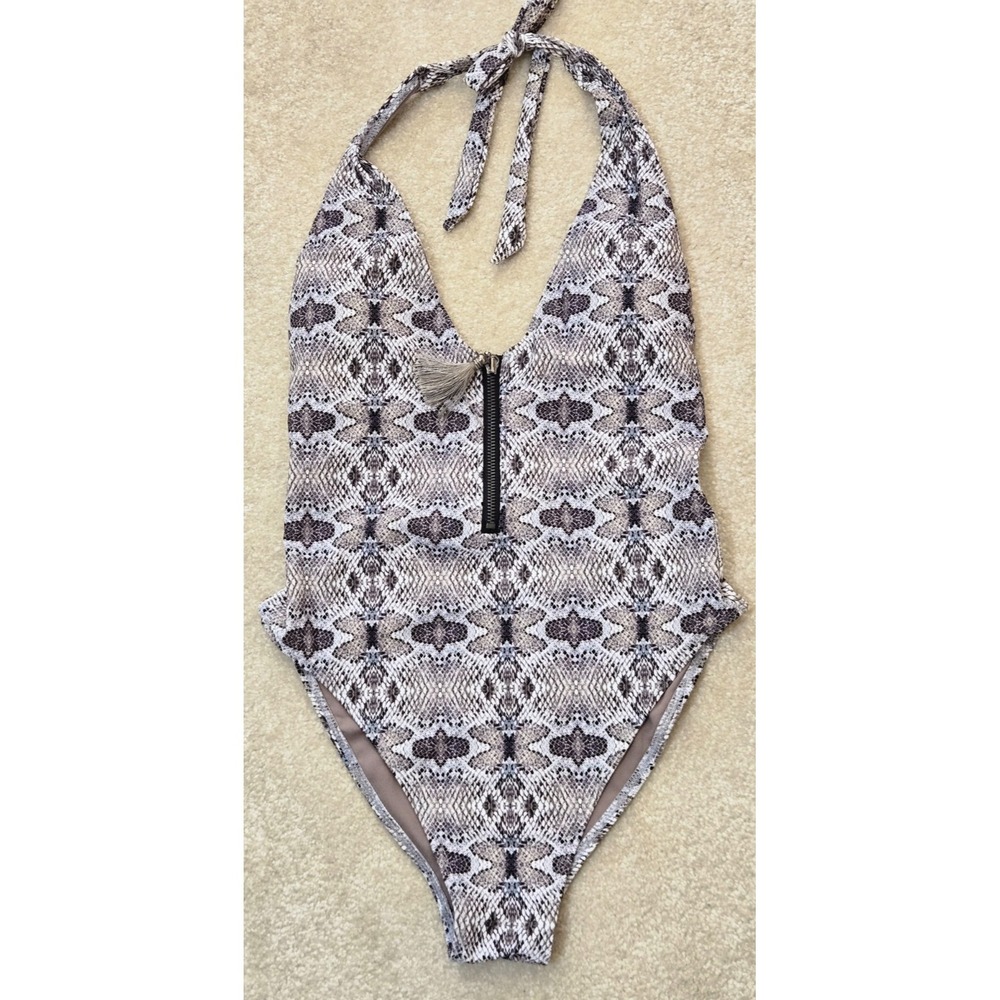 Rachel Rachel Roy Snakeprint 1 Piece Swimsuit Women's XS Boho Grey/Taupe NWT - Picture 2 of 11